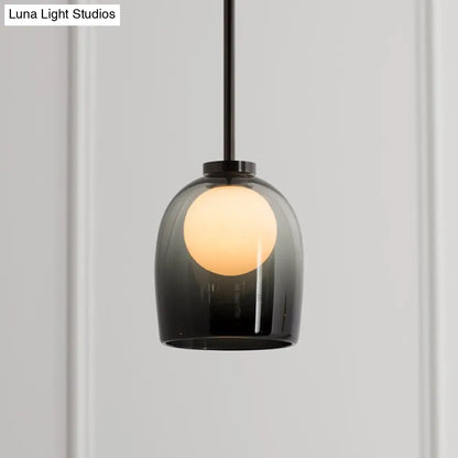 Modern Smoke Gray/Clear Glass Bell Pendant Light - Stylish 1-Light Dining Room Hanging Lamp Kit