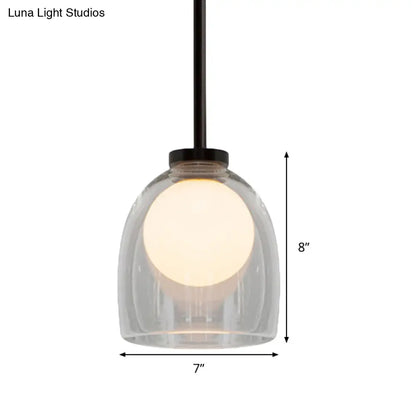 Modern Smoke Gray/Clear Glass Bell Pendant Light - Stylish 1-Light Dining Room Hanging Lamp Kit