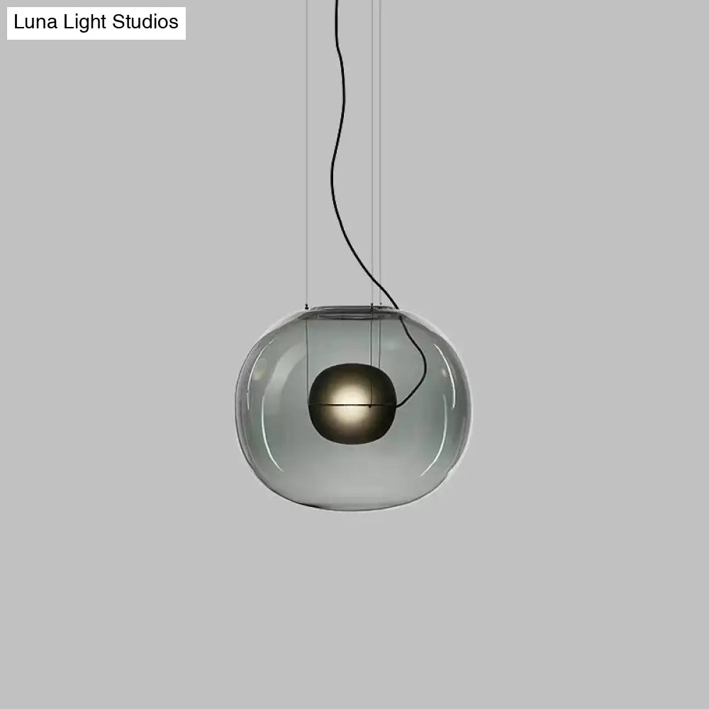 Modern Smoke Gray/Clear Glass Globe Pendant Light Fixture for Dining Room