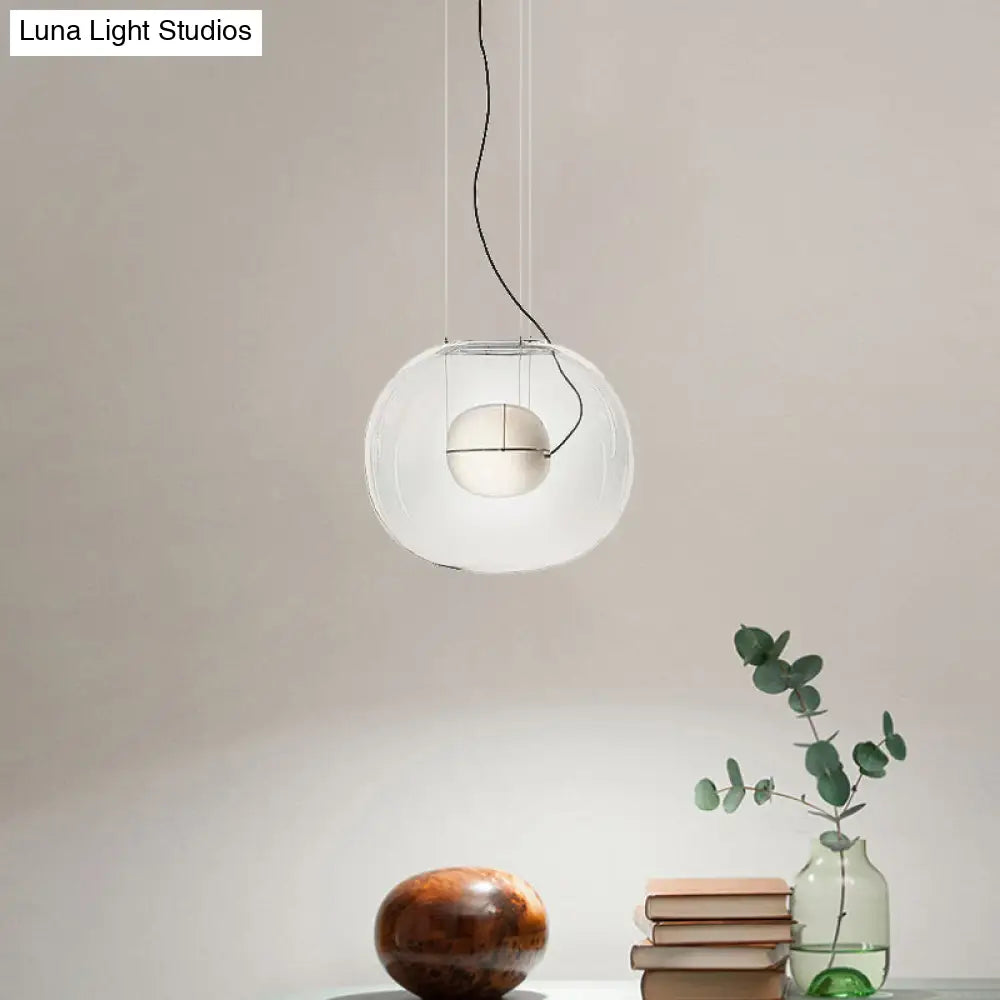 Modern Smoke Gray/Clear Glass Globe Pendant Light Fixture for Dining Room