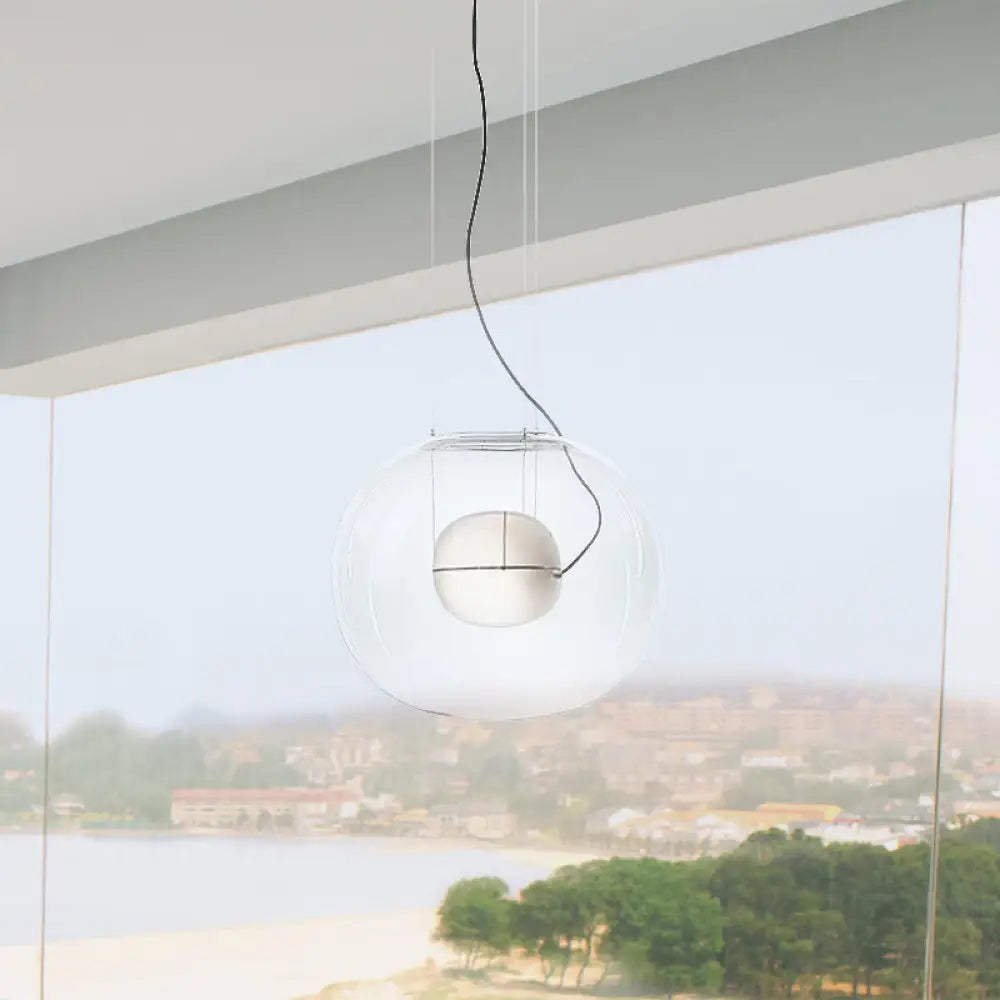 Modern Smoke Gray/Clear Glass Globe Pendant Light Fixture for Dining Room