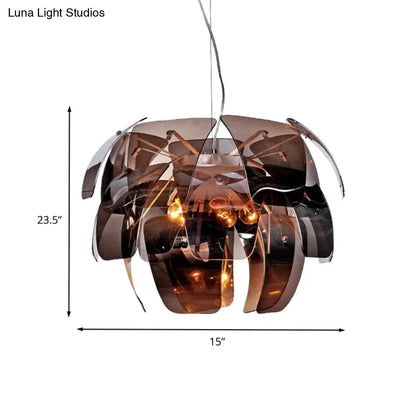 Lámpara colgante moderna de cristal gris humo con forma de flor para techo de sala de estar (4 bombillas)