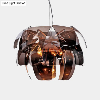Lámpara colgante moderna de cristal gris humo con forma de flor para techo de sala de estar (4 bombillas)