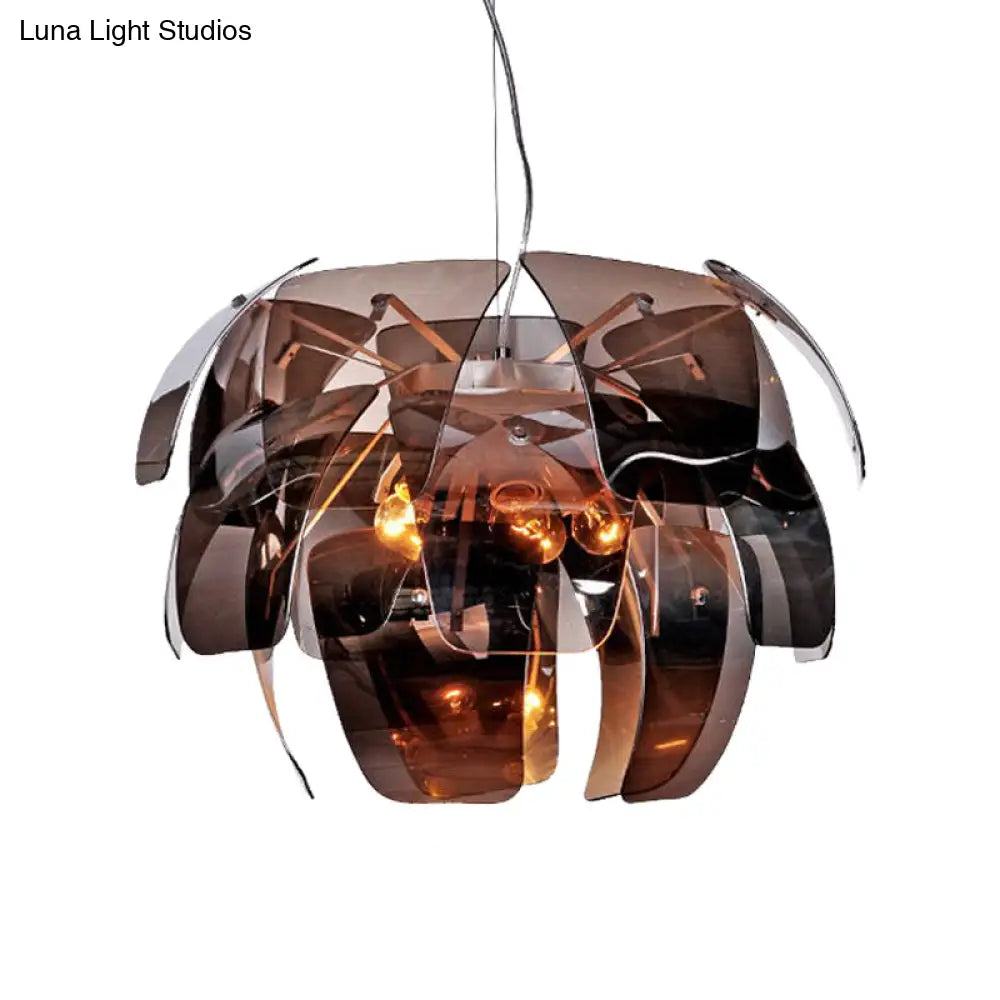 Lámpara colgante moderna de cristal gris humo con forma de flor para techo de sala de estar (4 bombillas)