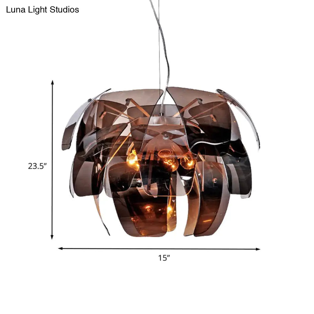 Lámpara colgante moderna de cristal gris humo con forma de flor para techo de sala de estar (4 bombillas)