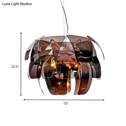Lámpara colgante moderna de cristal gris humo con forma de flor para techo de sala de estar (4 bombillas)