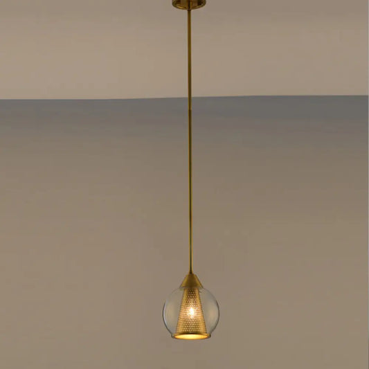 Modern Smoke Gray Glass Pendant Ceiling Light with Gold Cone Metal Shade - Elegant Dining Room Hanging Lamp