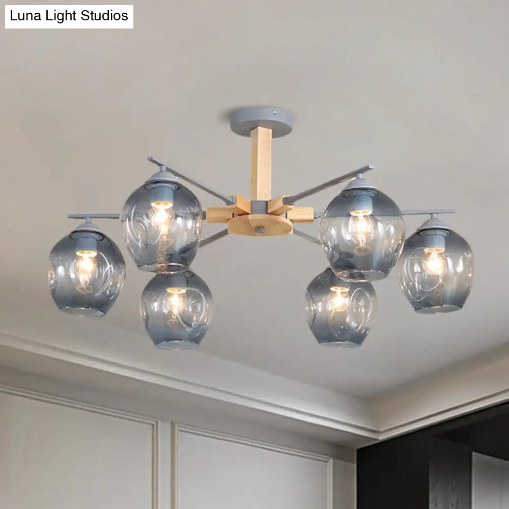 Modern Smoke Gray Glass Pendant Chandelier - 3/6 Light Modo Hanging Fixture for Living Room