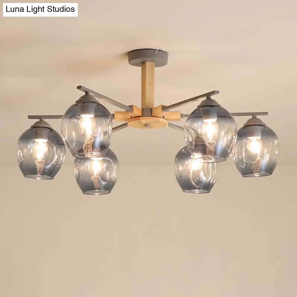 Modern Smoke Gray Glass Pendant Chandelier - 3/6 Light Modo Hanging Fixture for Living Room