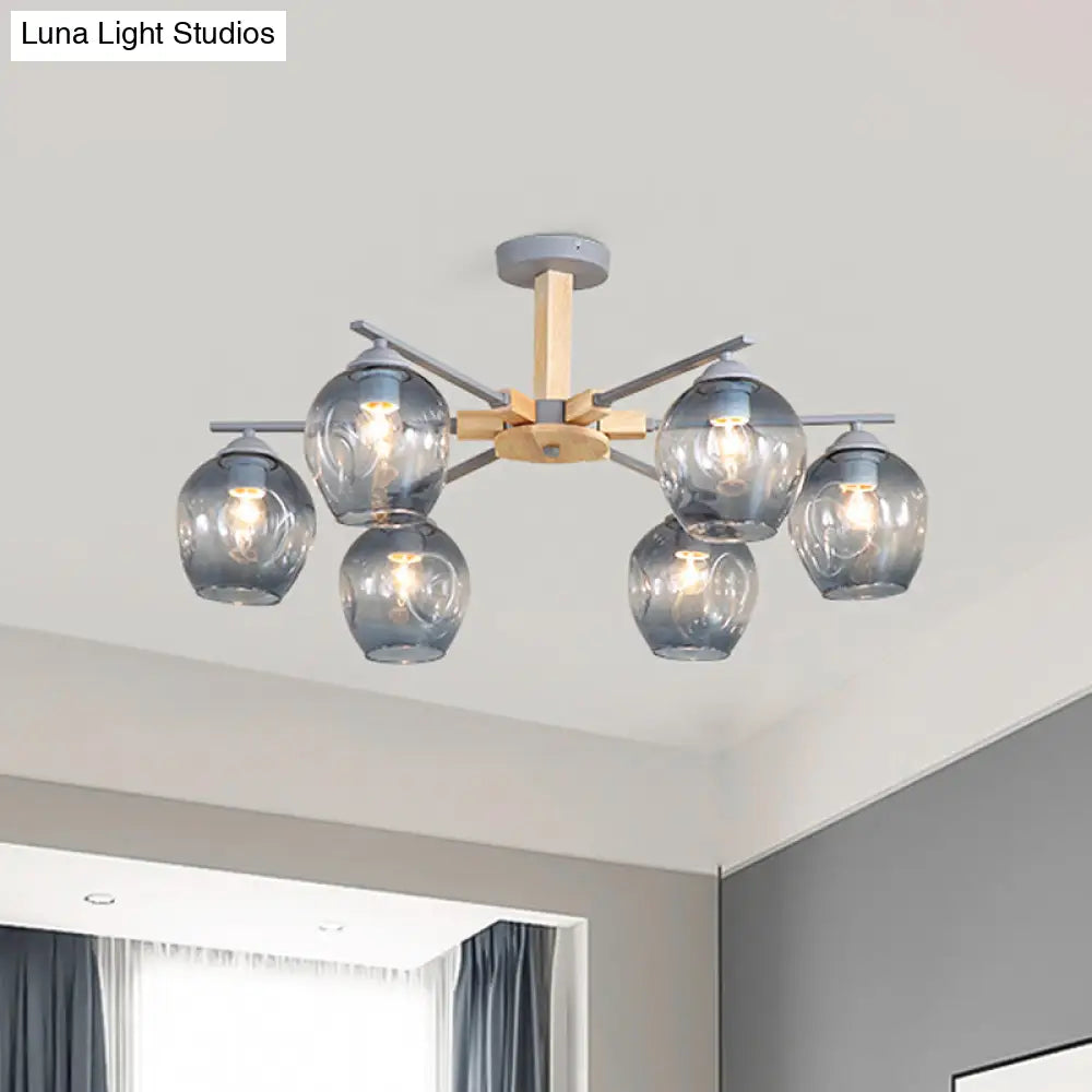 Modern Smoke Gray Glass Pendant Chandelier - 3/6 Light Modo Hanging Fixture for Living Room