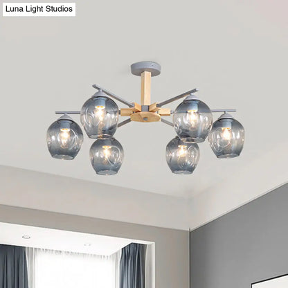 Modern Smoke Gray Glass Pendant Chandelier - 3/6 Light Modo Hanging Fixture for Living Room