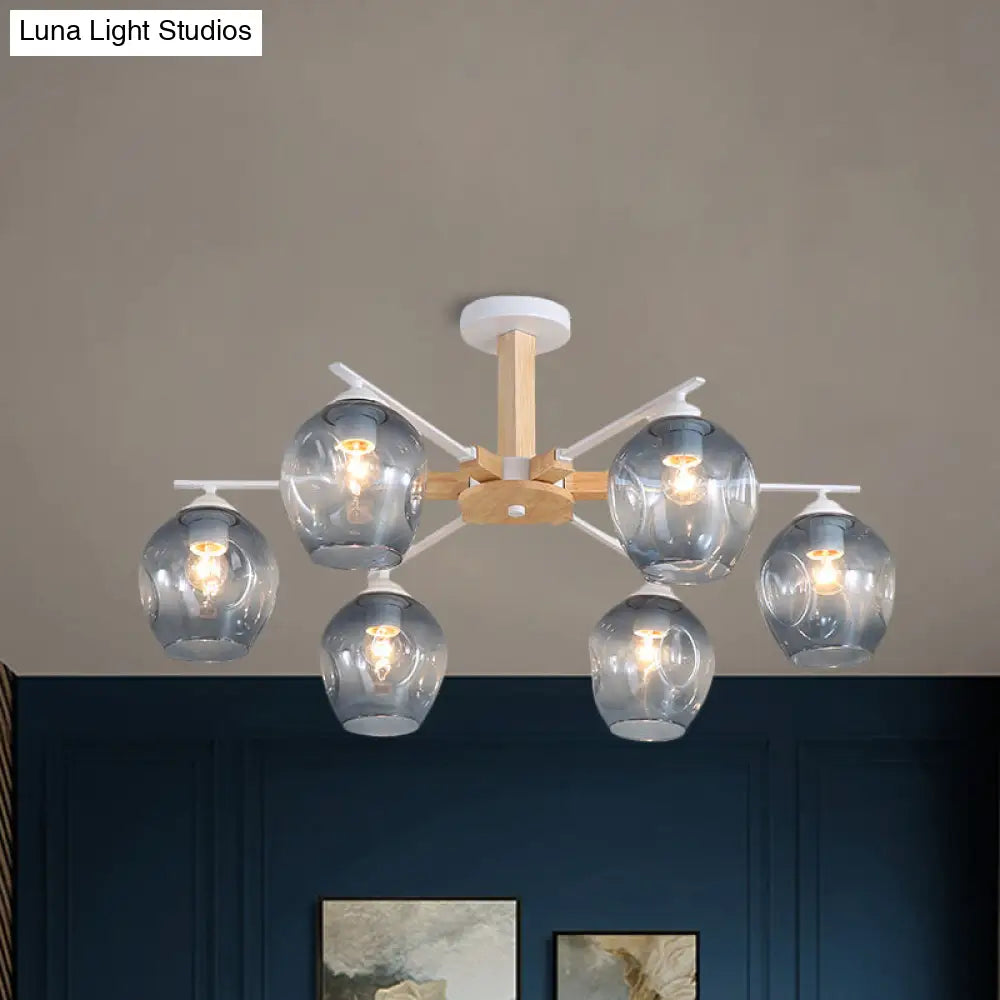 Modern Smoke Gray Glass Pendant Chandelier - 3/6 Light Modo Hanging Fixture for Living Room