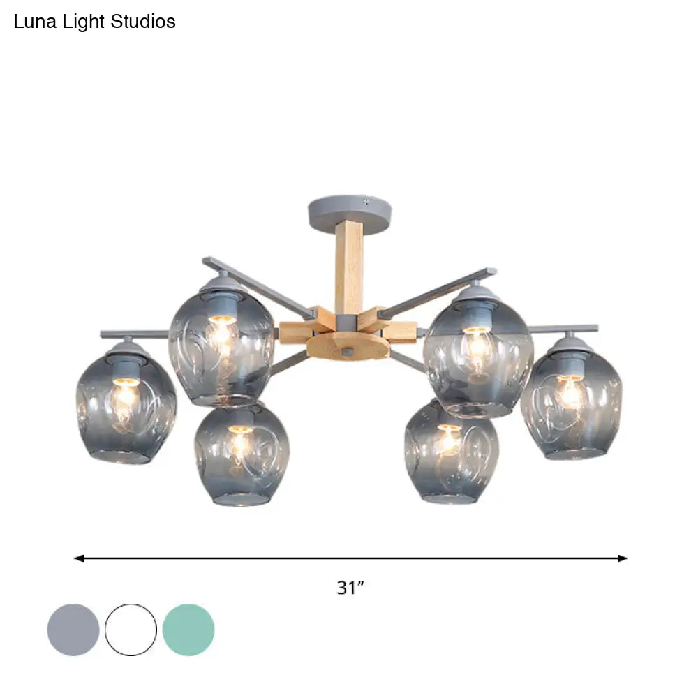 Modern Smoke Gray Glass Pendant Chandelier - 3/6 Light Modo Hanging Fixture for Living Room