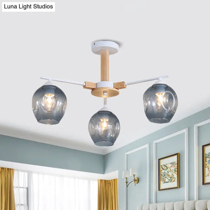 Modern Smoke Gray Glass Pendant Chandelier - 3/6 Light Modo Hanging Fixture for Living Room