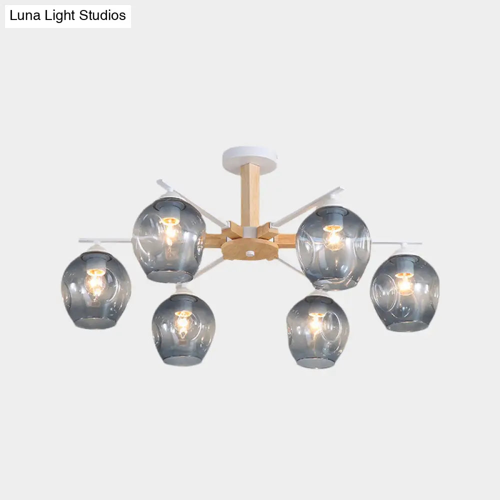 Modern Smoke Gray Glass Pendant Chandelier - 3/6 Light Modo Hanging Fixture for Living Room