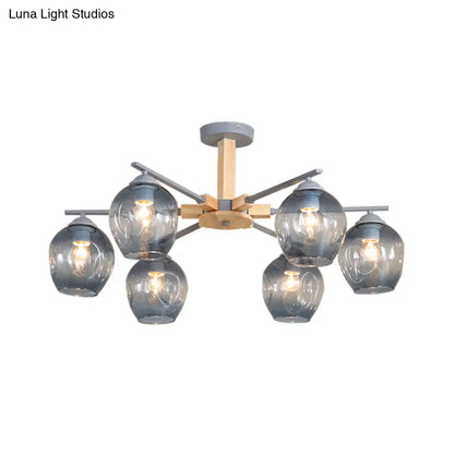 Modern Smoke Gray Glass Pendant Chandelier - 3/6 Light Modo Hanging Fixture for Living Room