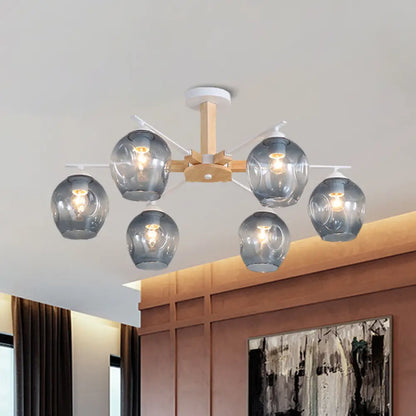 Modern Smoke Gray Glass Pendant Chandelier - 3/6 Light Modo Hanging Fixture for Living Room