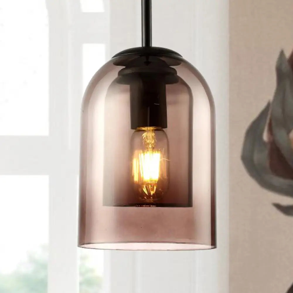 Modern Smoke Gray Glass Pendant Lamp - Bell Design for Dining Room