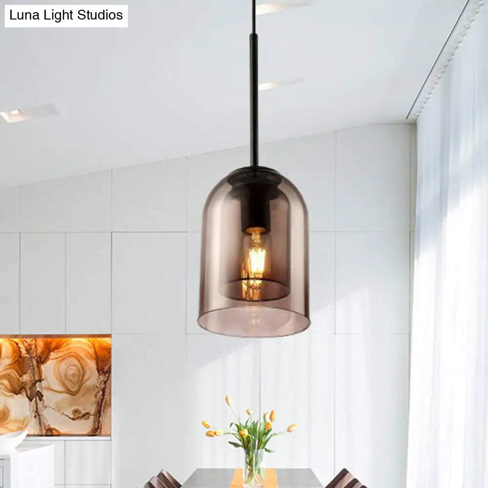 Modern Smoke Gray Glass Pendant Lamp - Bell Design for Dining Room