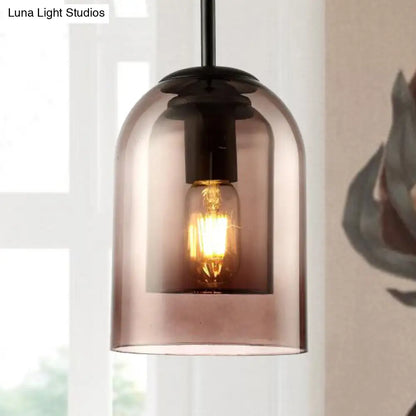 Modern Smoke Gray Glass Pendant Lamp - Bell Design for Dining Room