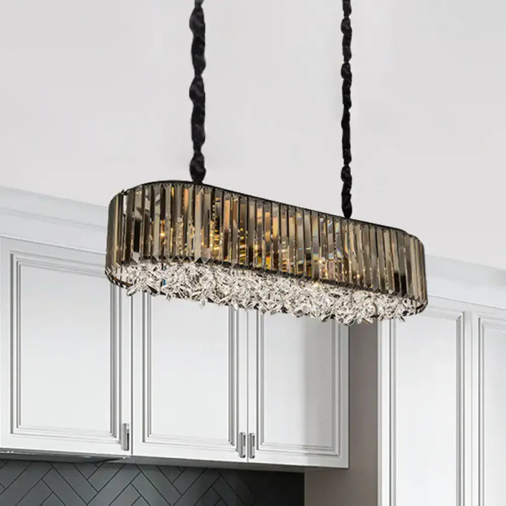 Elegant oval smoke grey finish crystal pendant light with smoked glass rods and cascading crystals for dining room island 220v-240v 110v-120v