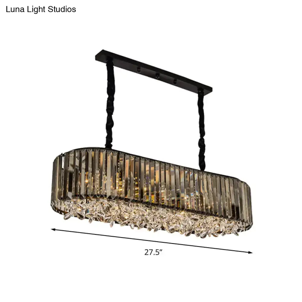 Black metal decorbites™ modern smoke gray crystal pendant light with smoked glass rods and cascading crystals for dining room island 220v-240v 110v-120v