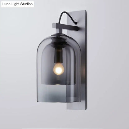 DecorBites™ DecorBites™ Modern Smoke Grey Glass Dual Bell Wall Lamp with Black Wall Sconce Lighting - 1 Bulb