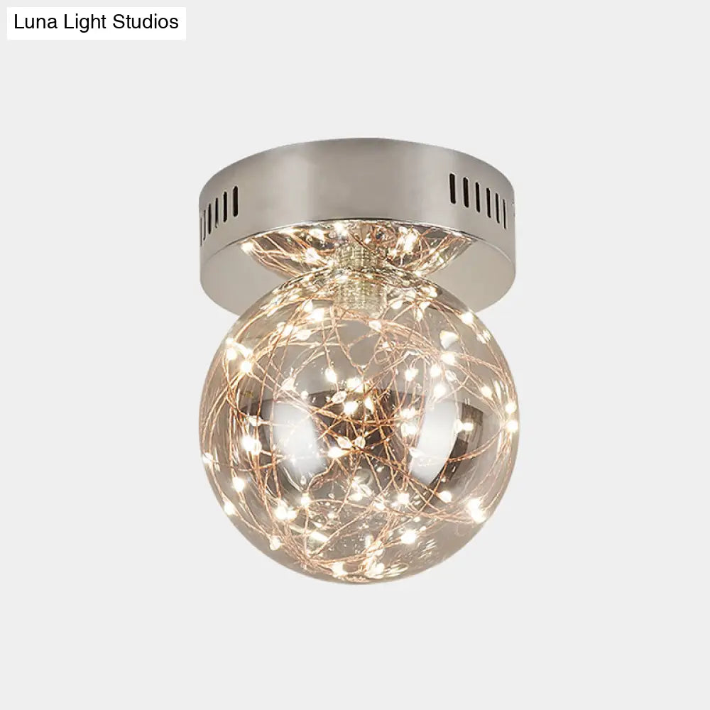 DecorBites™ DecorBites™ Modern Smoke Grey Glass LED Ceiling Light with Inner Glowing String - Orb Flush Mount