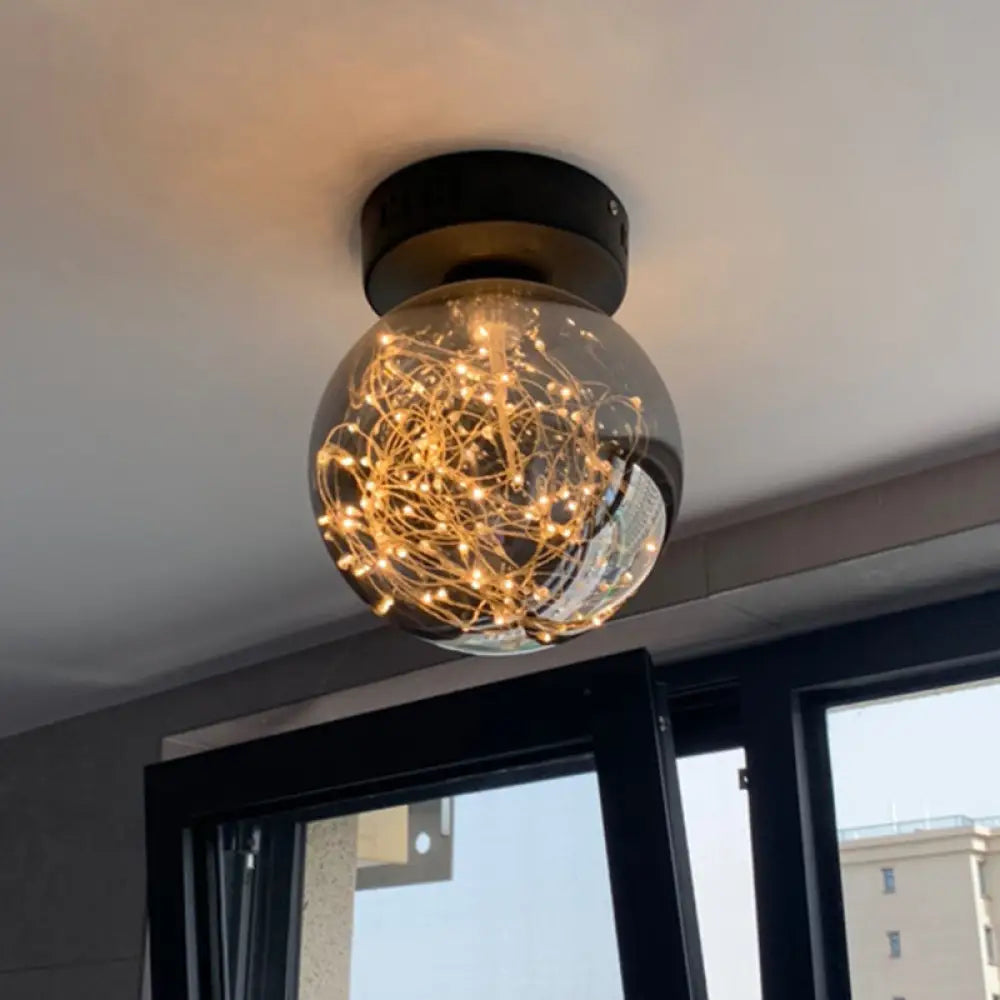 DecorBites™ DecorBites™ Modern Smoke Grey Glass LED Ceiling Light with Inner Glowing String - Orb Flush Mount