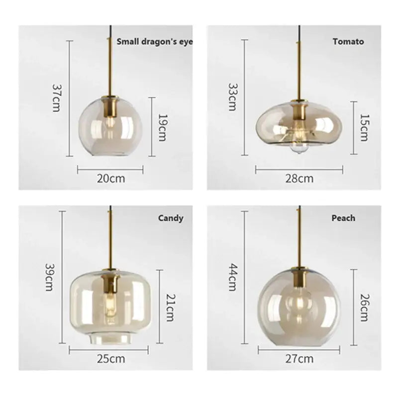 Modern smoked glass and brass pendant lights set of 6 in amber hues for dining room featuring translucent materials