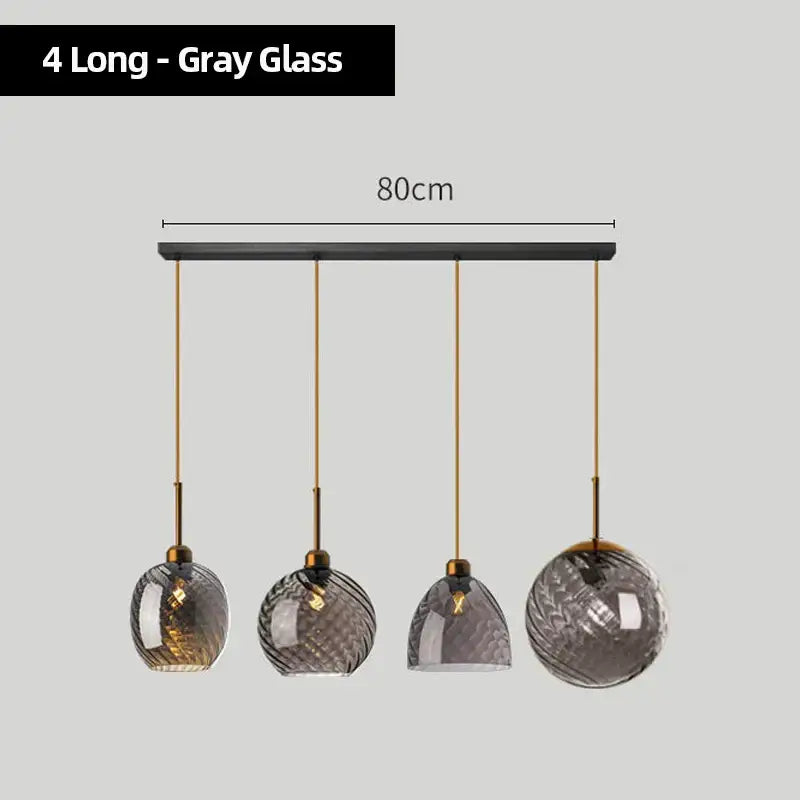Modern smoked glass chandelier pendant lights set of 4 featuring gray glass textured spherical shades for kitchen use