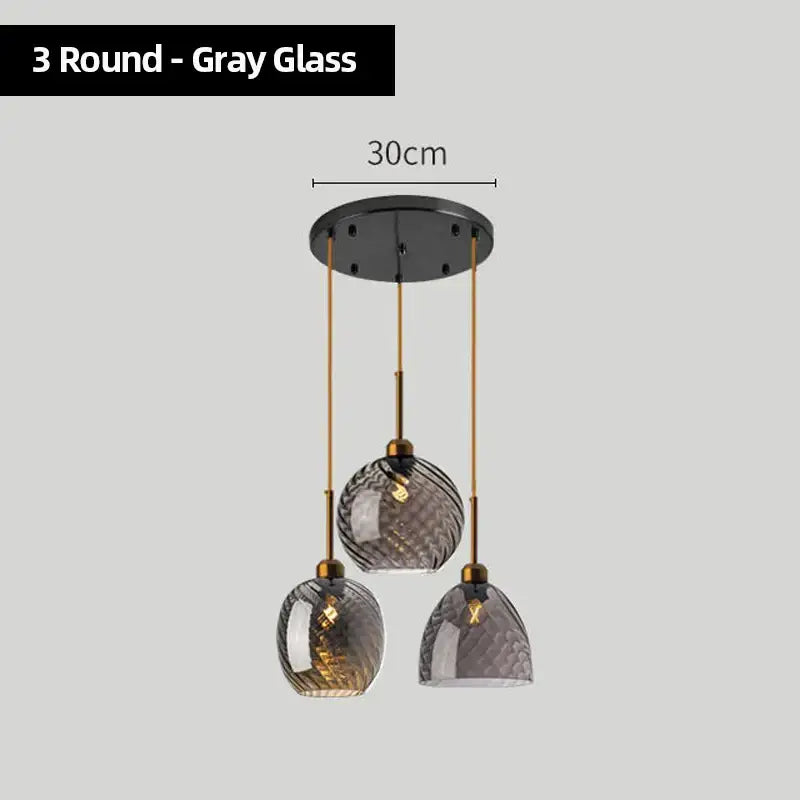Modern smoked glass chandelier pendant lights set of 4 with gray textured shades and gold chains for kitchen use