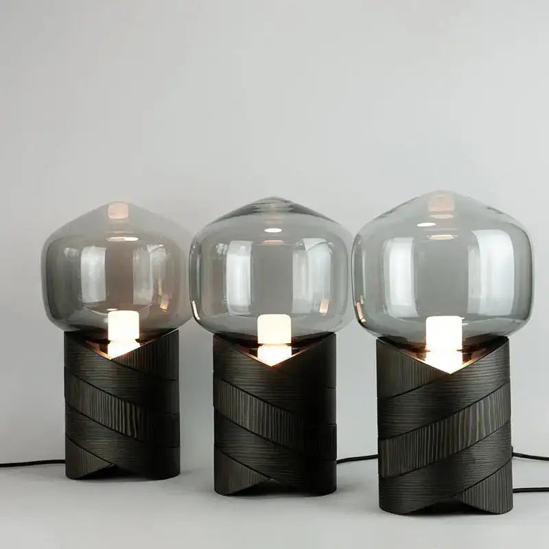 Three modern decorbites creative resin n823 lamps with smoked glass domes and dark textured bases for bedroom table lighting