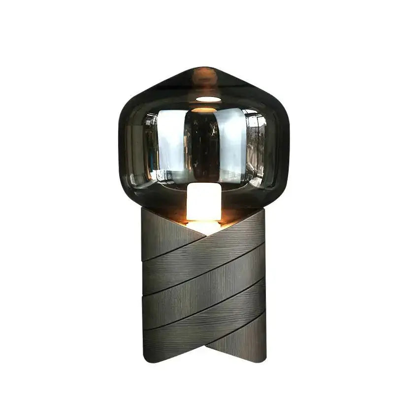 Modern smoked glass creative resin n823 lamp with dark shade and textured metallic base for bedroom table decorbites creative resin