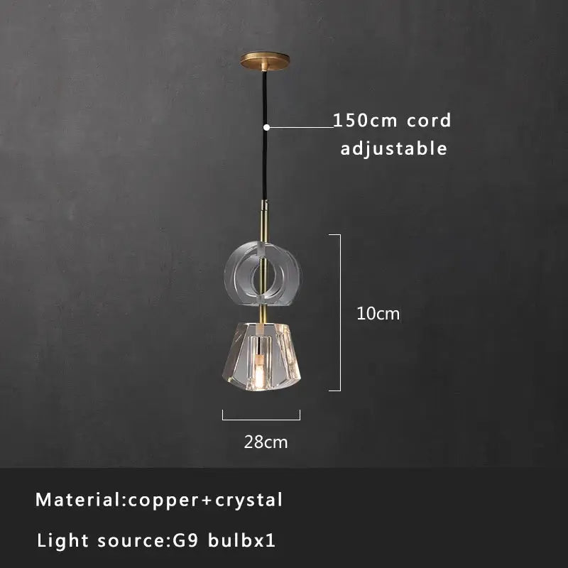 Modern smoked glass crystal copper pendant lights featuring a copper frame and clear crystals with 150cm adjustable cord