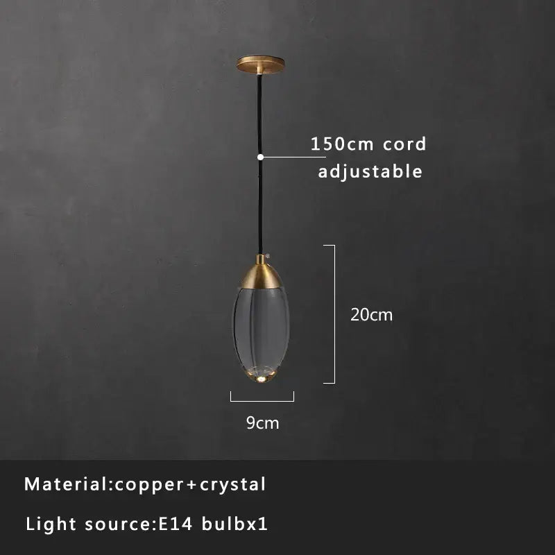 A modern smoked glass crystal copper pendant light with brass-finished copper top for dining room decorbites crystal copper
