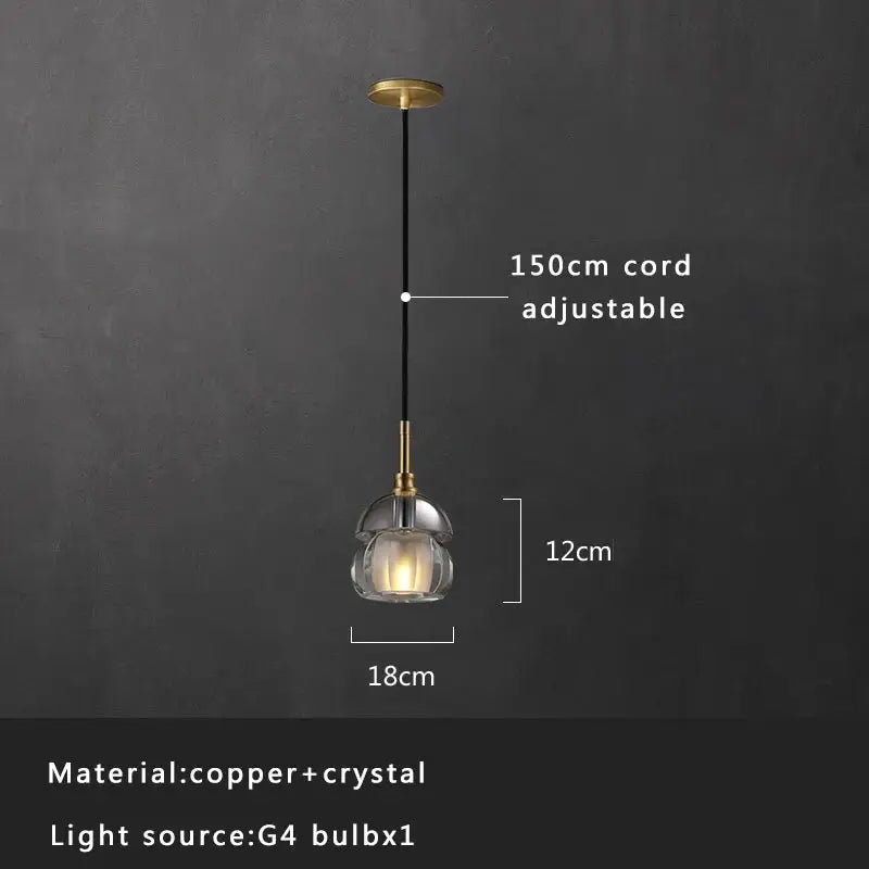 Modern pendant lights with clear crystal glass shade and brass copper accents by decorbites crystal copper pendant