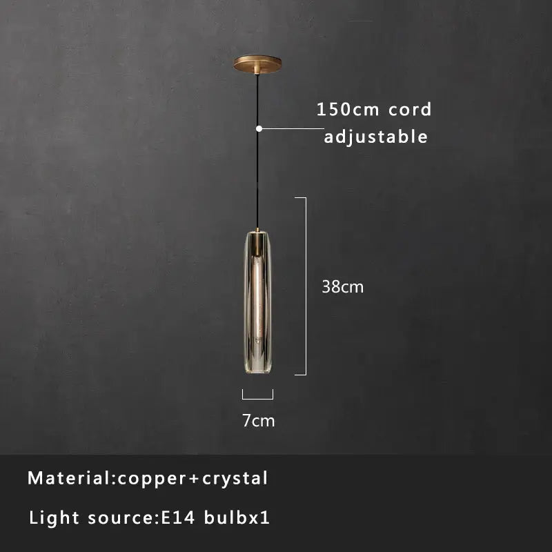 A sleek cylindrical pendant light with copper and crystal design from decorbites crystal copper pendant lights set
