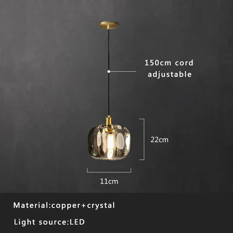 Modern smoked glass crystal copper pendant light with copper finish, oval crystal shade, and black cord for dining room decorbites crystal copper set
