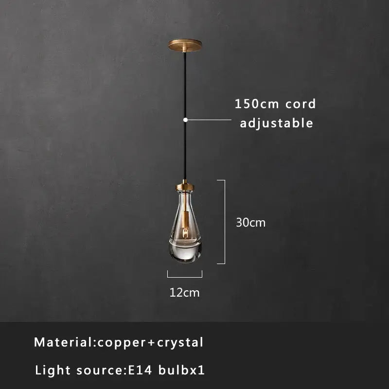 A sleek crystal copper pendant light with teardrop smoked glass shade and adjustable 150cm cord for dining room decorbites crystal copper pendant lights