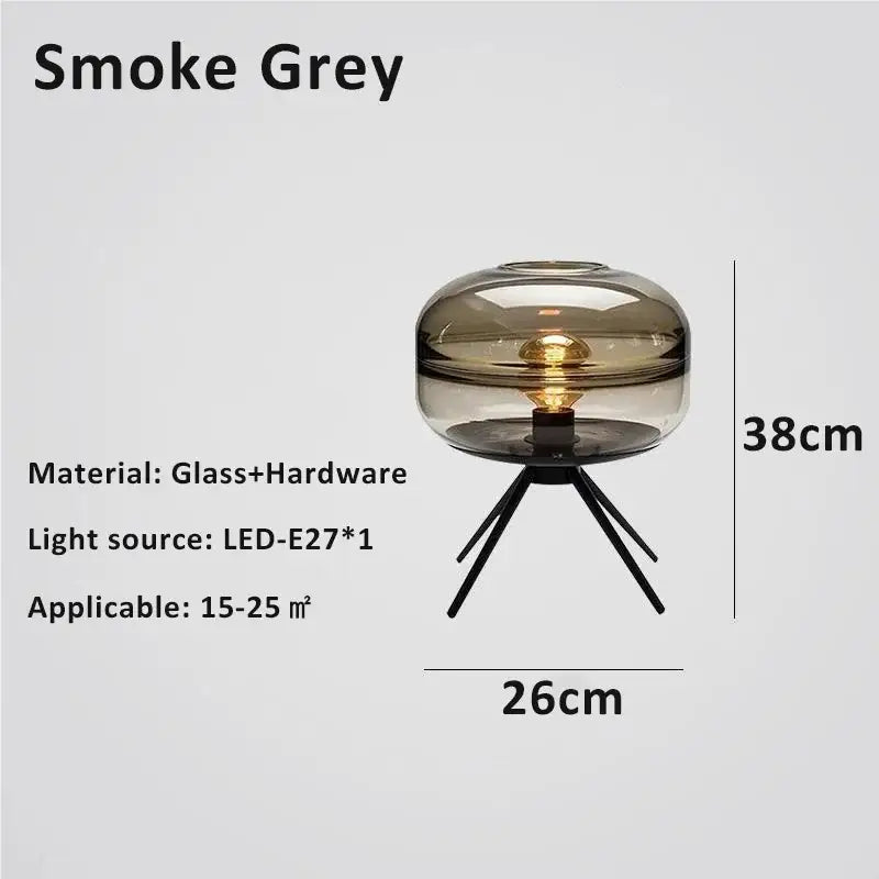 Smoke grey glass desk lamp with tripod base from decorbites glass desk for modern bedroom decor