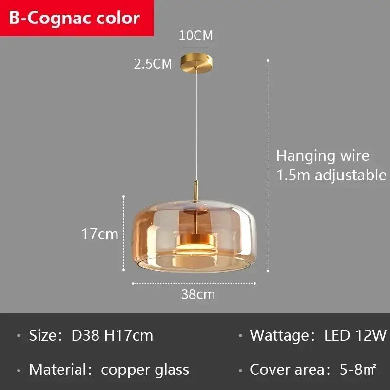 Modern smoked gray glass led pendant chandelier with copper accents and adjustable wire for dining room lighting