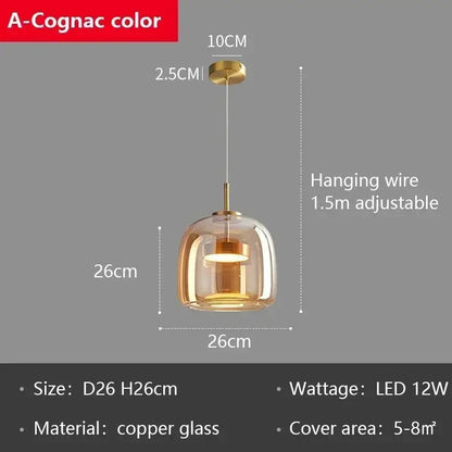 Modern pendant chandelier with warm amber glass globe and brass finish as a stylish glass led pendant for dining room