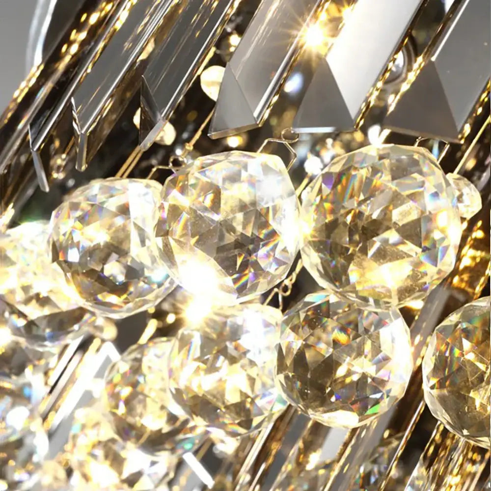Modern smoky gray and gold decorbites crystal led chandelier with faceted spherical crystals for living room lighting