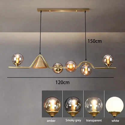 Modern smoky grey glass pendant light with gold-toned curved frame and amber, smoky grey, transparent, and white shades