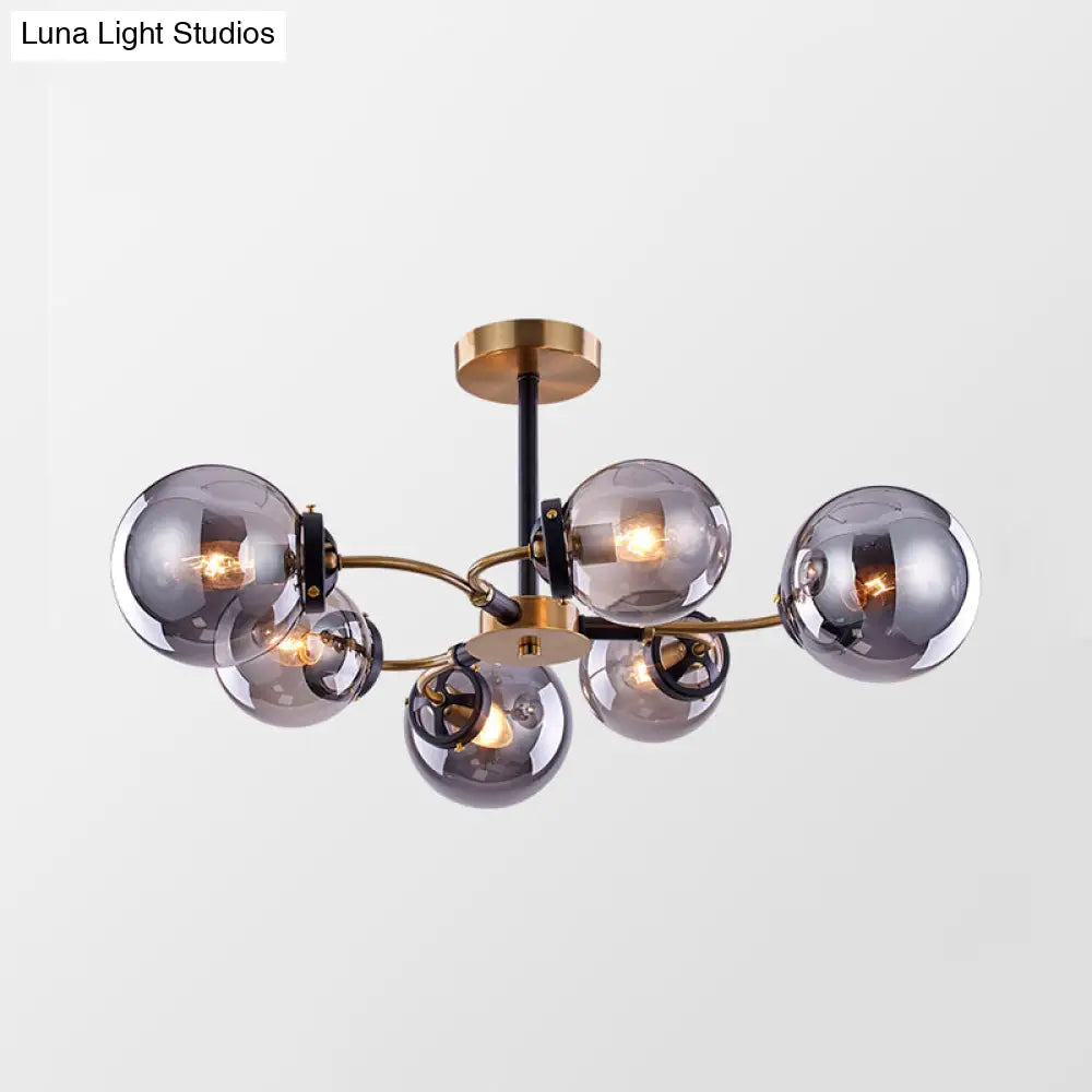 DecorBites™ DecorBites™ Modern Sphere Semi-Flush Ceiling Light in White/Smoke Gray Glass with 4/6/8 Lights for Living Room