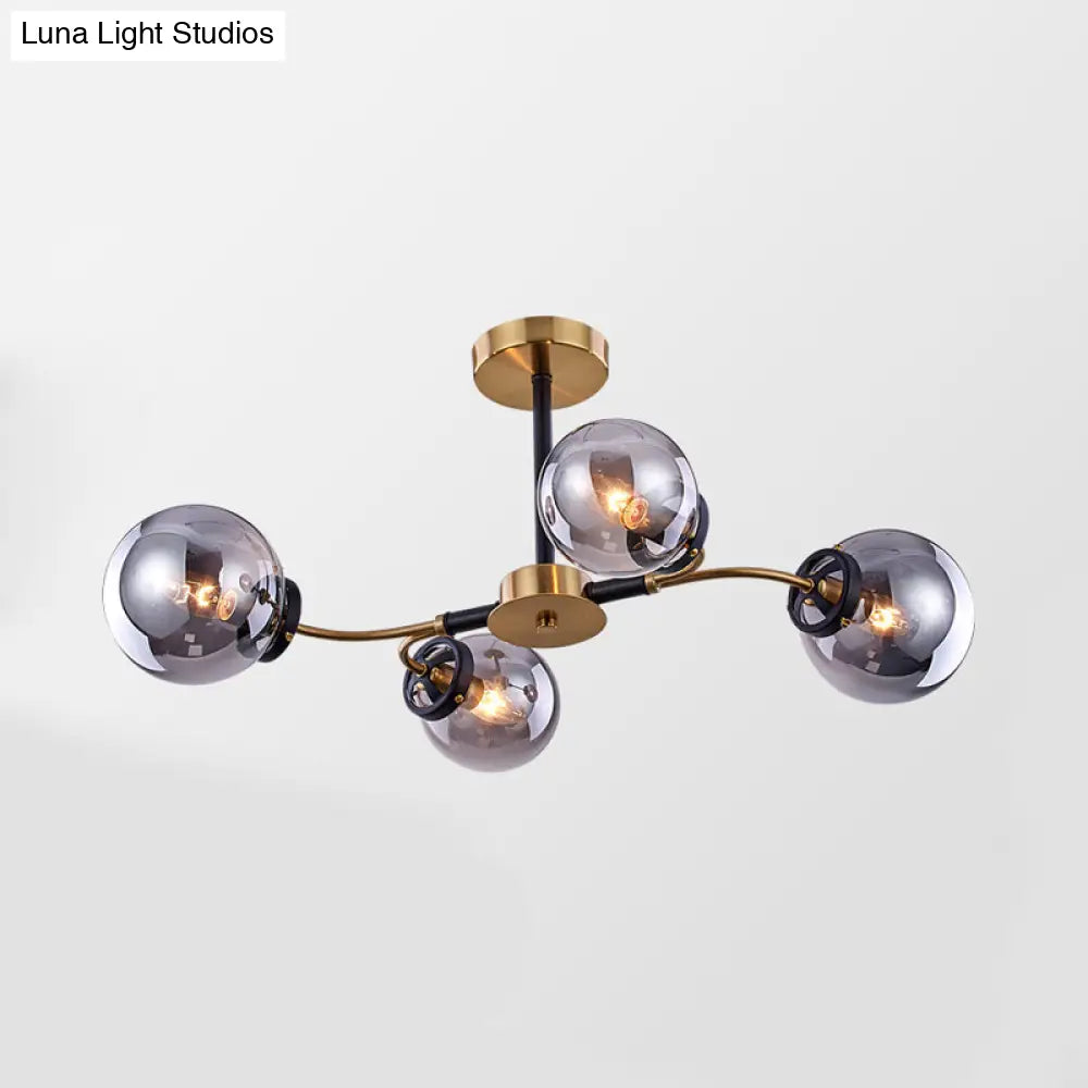 DecorBites™ DecorBites™ Modern Sphere Semi-Flush Ceiling Light in White/Smoke Gray Glass with 4/6/8 Lights for Living Room