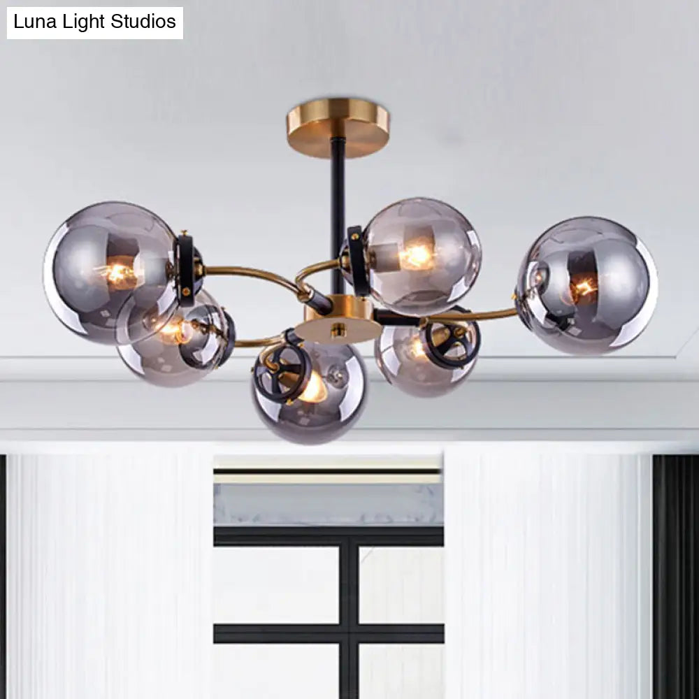 DecorBites™ DecorBites™ Modern Sphere Semi-Flush Ceiling Light in White/Smoke Gray Glass with 4/6/8 Lights for Living Room