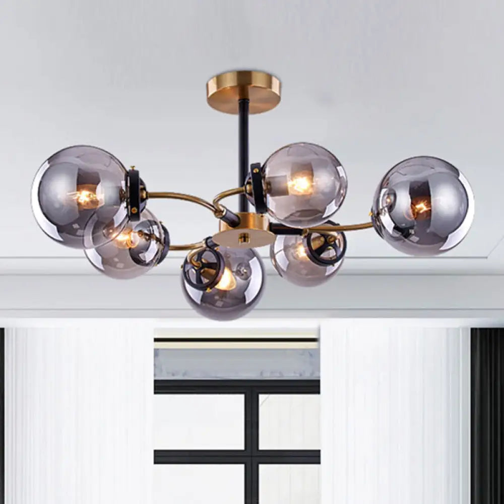 DecorBites™ DecorBites™ Modern Sphere Semi-Flush Ceiling Light in White/Smoke Gray Glass with 4/6/8 Lights for Living Room