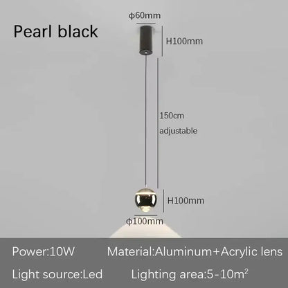 Pearl black modern spherical led bedside lifting pendant light with aluminum and acrylic lens for bedroom decorbites decorbites led bedside
